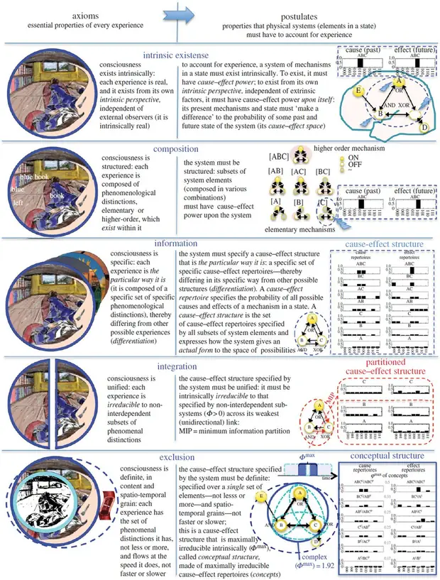 Axiomas y postulados de la teoría de la información integrada de Giulio Tononi sobre la conciencia